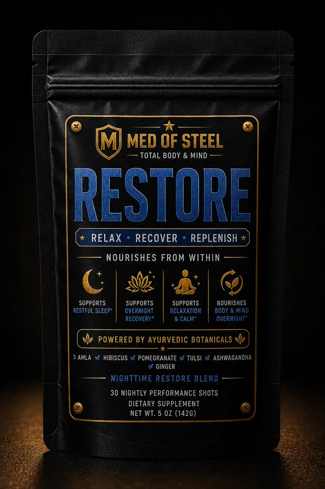 MED OF STEEL RESTORE cooler nighttime ritual pouch