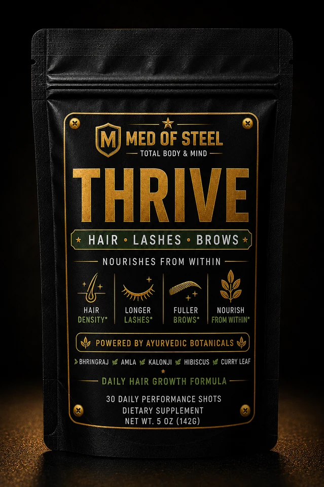 MED OF STEEL THRIVE daily hair wellness shot pouch