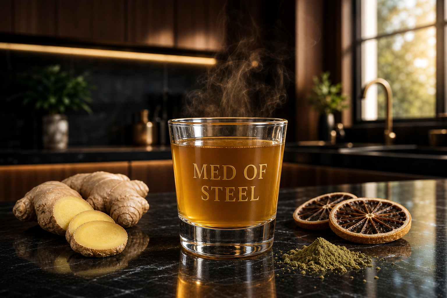 MED OF STEEL clear glass wellness shot